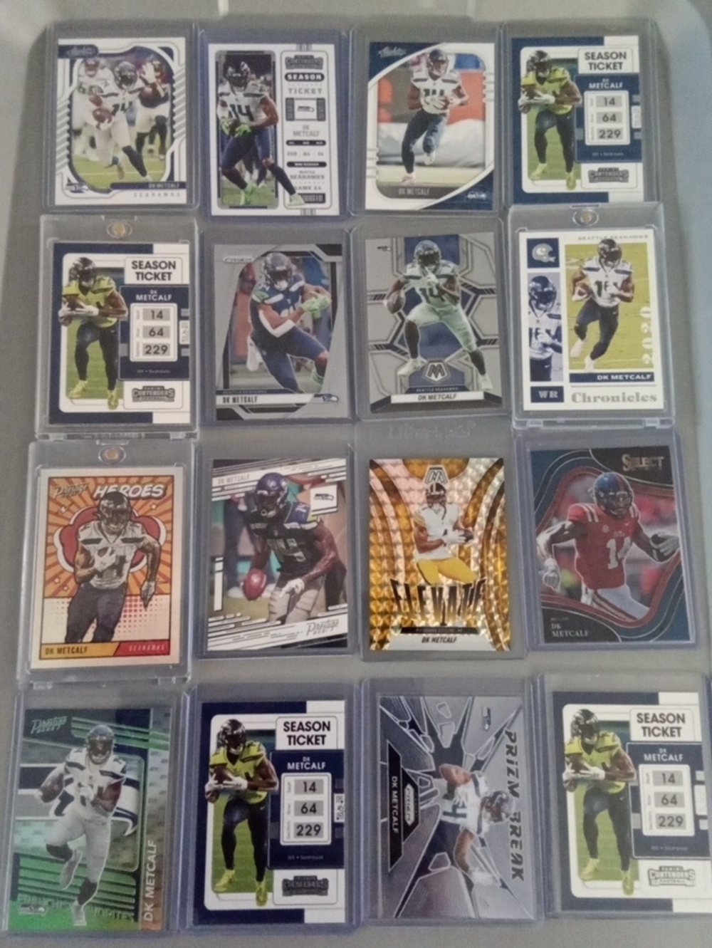 Panini DK Metcalf Football Card Lot - Blue, Green, Gold Accents